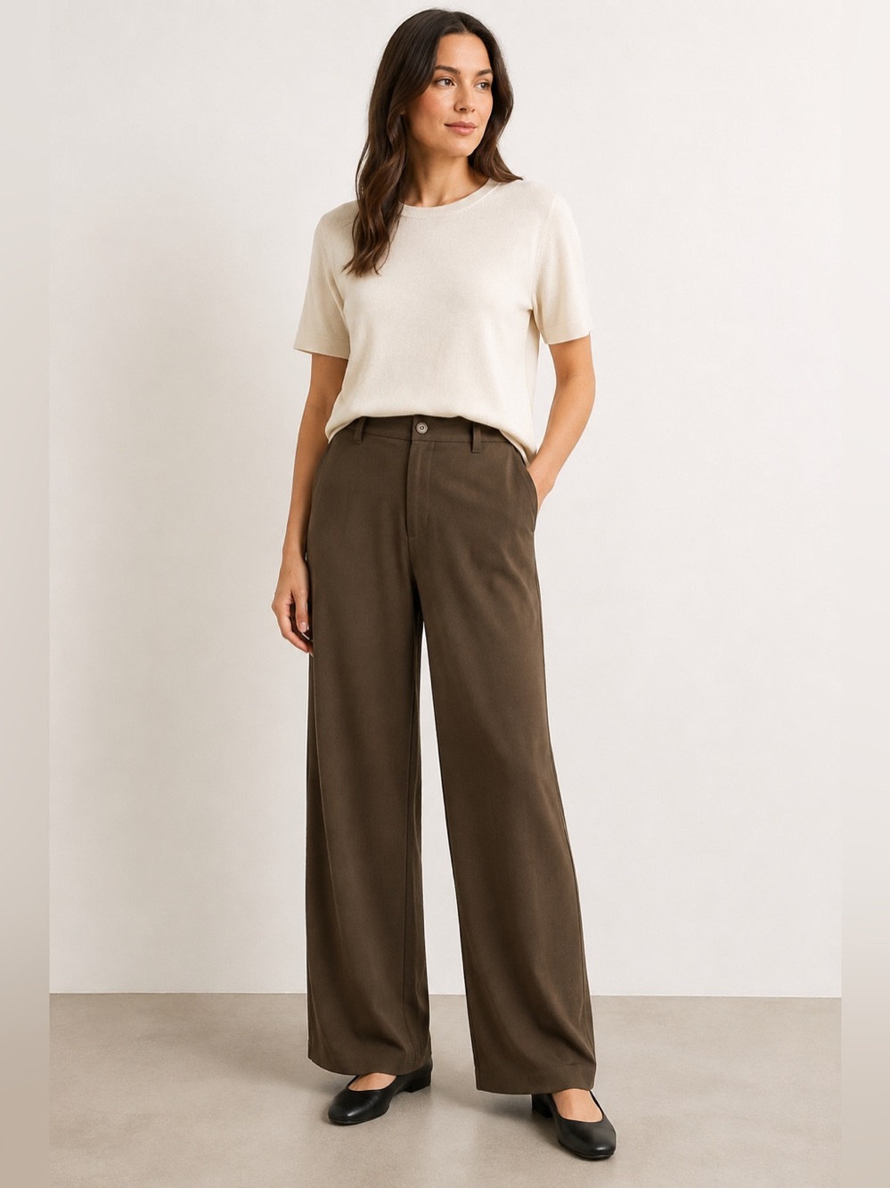 Eileen Fisher Dark Green Stretch Pull-On Wide Leg Pants Women’s Small